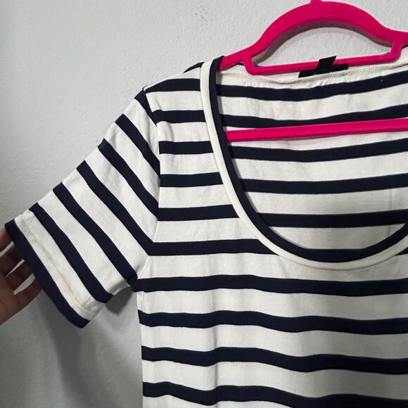 J. Crew Women's Navy Blue White Striped Knit Midi Dress Nautical Prep Size Med - Picture 7 of 15